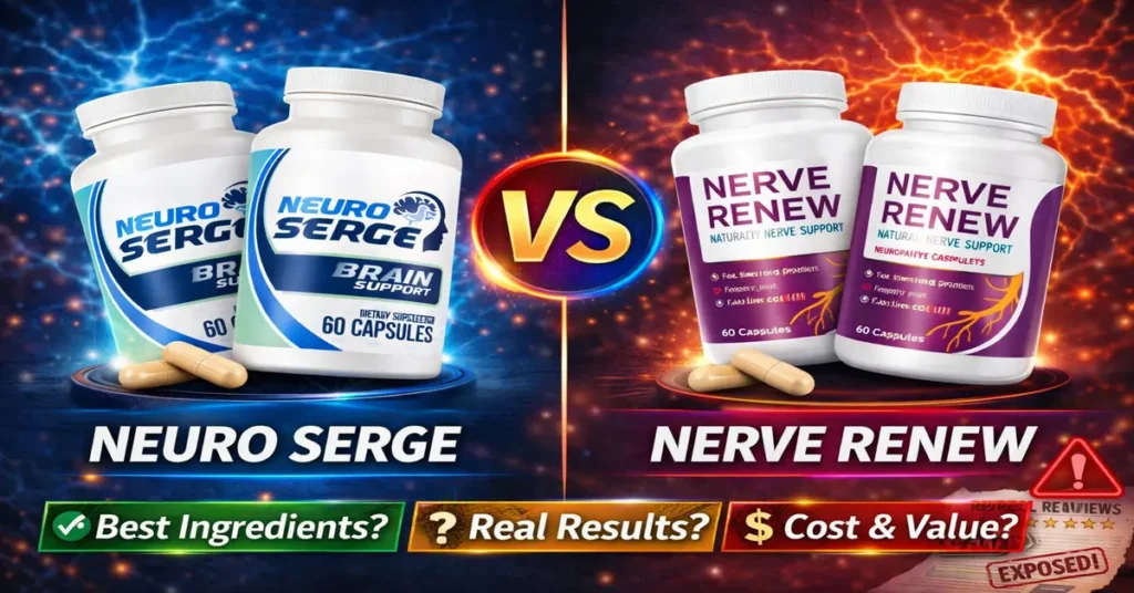 Neuro Surge vs Nerve Renew nerve support supplement comparison concept image
