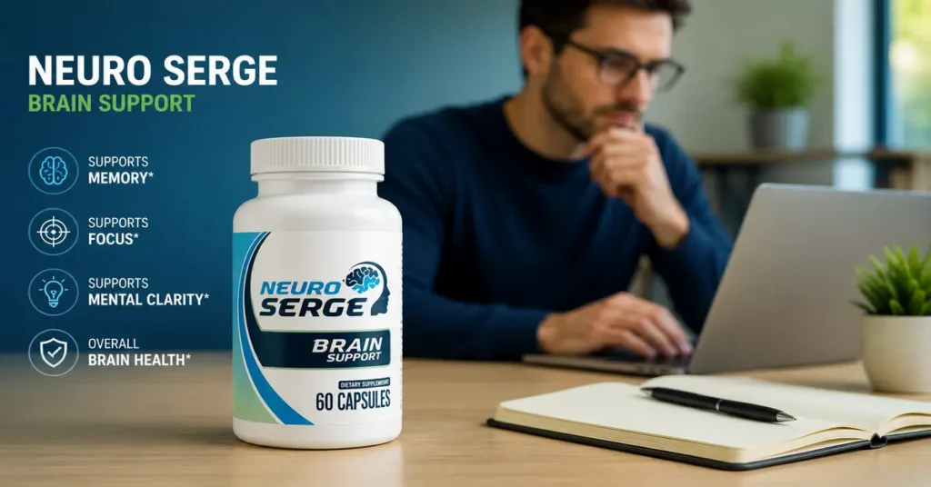 Neuro Serge Brain Support supplement highlighting potential brain health benefits